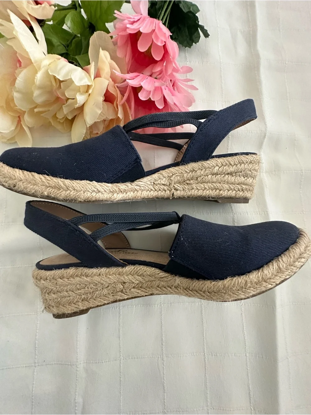 Life Stride Navy Canvas Slingback Espadrille Wedges